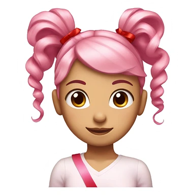 Girl with light pink hair and a ponytail supported by a red ribbon with long curly hair sides and pink eyes sticker