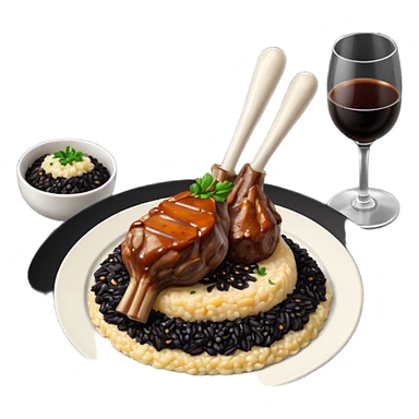 Lamb Shanks with Risotto Nero on a black plate sticker