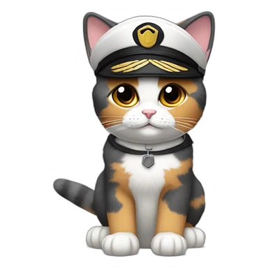 calico cat with grey fur wearing a pilot hat sticker