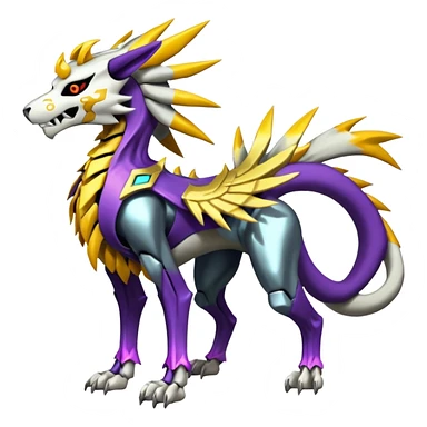 Colorful Skeletal masked armored Solgaleo-Raikou-Pokémon-Digimon-Fakémon-fusion-hybrid-creature, full body sticker