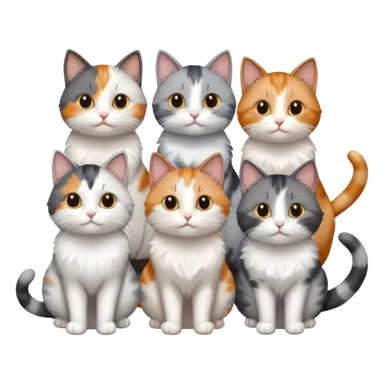 6 realistic looking cats with different natural coloured coats, assorted grey and white, greys, calico, brown and white colours etc
 sticker
