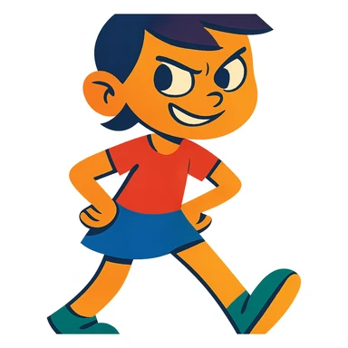 girl character with a pixie cut and a mischievous expression, vibrant cartoon style sticker