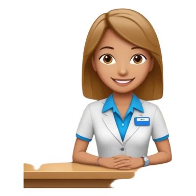 receptionist standing on hotel reception desk in front of tourists sticker