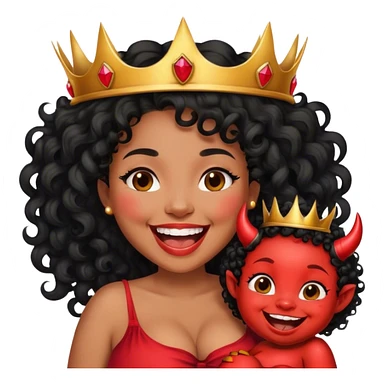 Pregnant brunette black curly hair laughing with devil crown  sticker