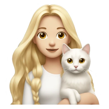 Girl with long blond hair holding a white cat sticker