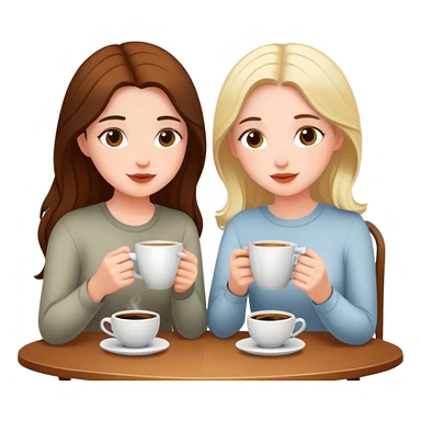 Cinematic realistic girlfriends sitting drinking coffee in a homely atmosphere sticker