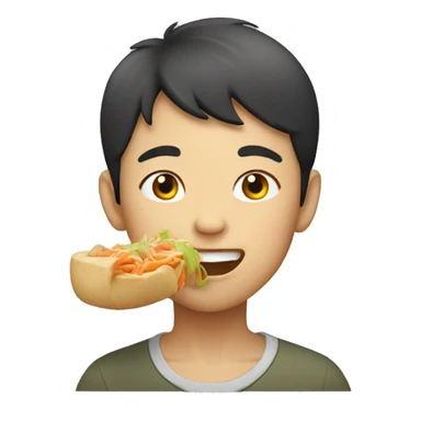 asian boy eating sticker