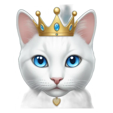 white cat with blue eyes, a "Ma" locket and a crown on her head sticker