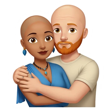 Bald white male with ginger beard and blue eyes hugging indian brown woman with short DARK black hair sticker