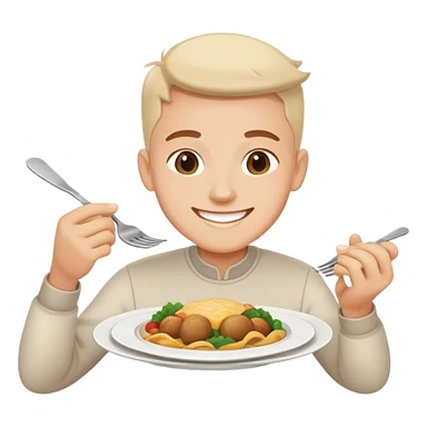 person finishing all the food on their plate, smiling, simple and expressive sticker