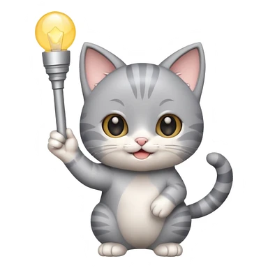 chibi cute gray cat waving holding a light stick sticker