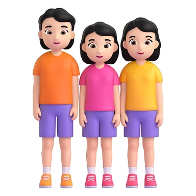 two kids, a boy and a girl, both with black hair, 3D emoji style sticker