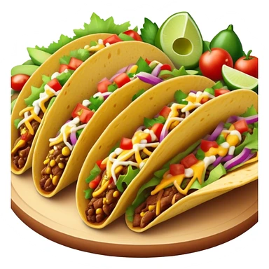 Cinematic vibrant tacos, warm soft shells filled with flavorful meats, fresh vegetables, cheese, and zesty salsa, colorful and lively, ultra-detailed and appetizing. sticker