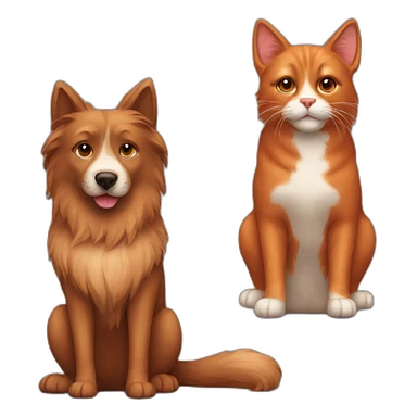 A brown furry dog and a red cat sitting sticker