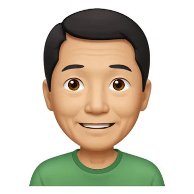 asian old man black short hair green shirt smiling sticker