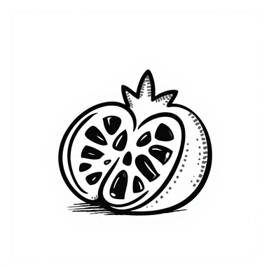 hand drawn doodle style pomegranate, sketchy, black ink sticker