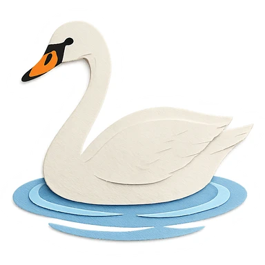 tundra swan in water, paper craft style, multiple visible paper layers, elegant neck curve, white plumage, gentle blue ripples sticker