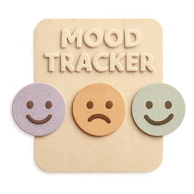 soft pastel mood tracker with rounded corners and round smiley faces, paper craft style, soft pastel colors sticker