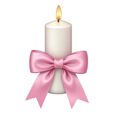 white candle with pink pastel ribbon sticker