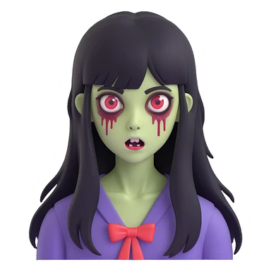 girl zombie with black long hair and bangs sticker