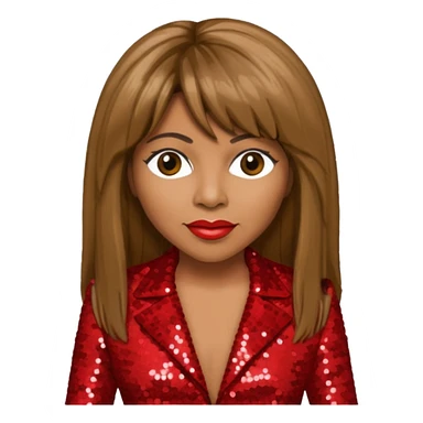 Tina Turner with long brown straight hair, red sequin outfit sticker