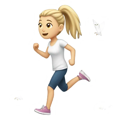 White Girl with ponytail running away from owl sticker