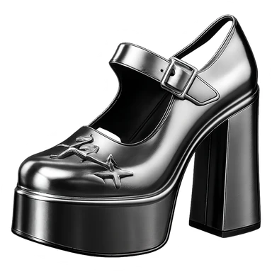 BLACKPINK-inspired gothic shoes, no hearts, black and pink, shiny and dramatic, chrome style sticker