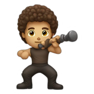 men with borwn hair taking a macebell sticker