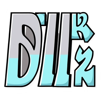 graffiti style connected BLK letters with silver outline, urban street art sticker