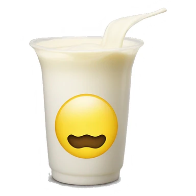 a yellow circle smiley face with some milk above the mouth that looks like a mustache sticker