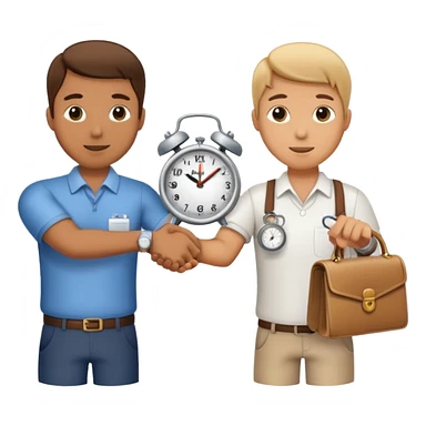 handshake with a small clock and calendar sticker