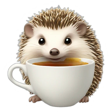 Hedgehog holding a tea cup sticker