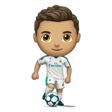 Cristiano Ronaldo, straight wavy hair, blue real Madrid jersey, Nike symbol sticker