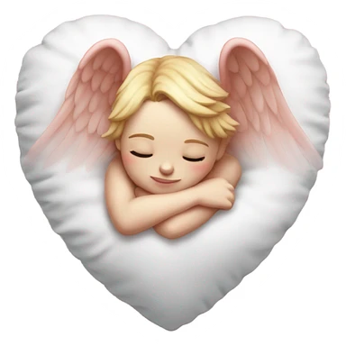 Realistic Photo of pale cupid asleep on a big cushioned heart sticker