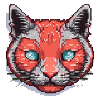pixel art cat face, black and red color scheme, minimalistic, no background sticker