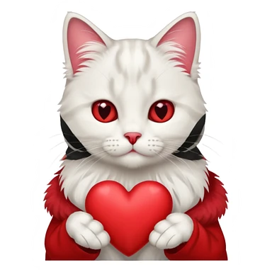 siberian white cat holding heart sticker