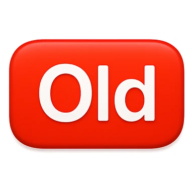 button with the word 'Old' in the style of the iOS emoji 'NEW' button, emoji style, red rounded rectangle background, white text sticker