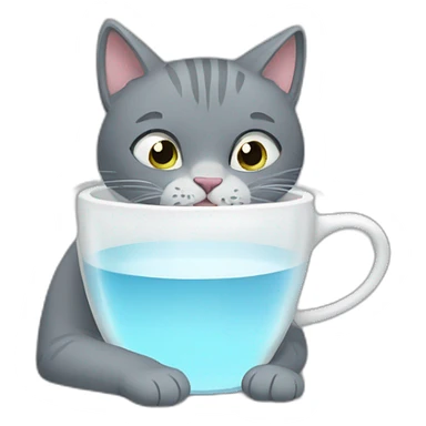 Grey Cat drinking water from a cup sticker