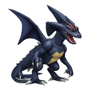 Black, Modern, Cool, Edgy, Badass Punk-style Garchomp-Nargacuga-Sergal Fakémon-Digimon with sharp edgy striking detailed stripe-markings,  full body sticker
