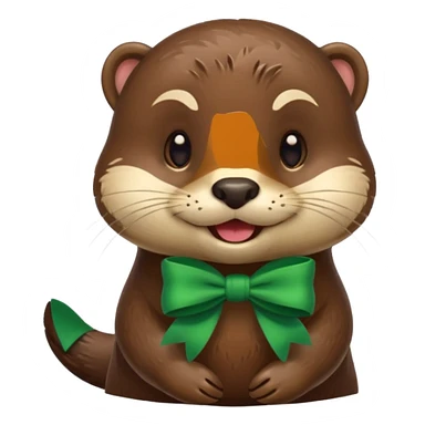 Otter with a green bow on the side sticker