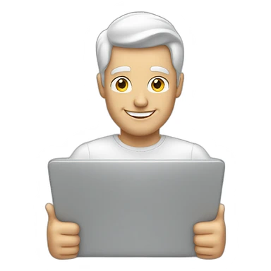 white man holding laptop thumbs up sticker