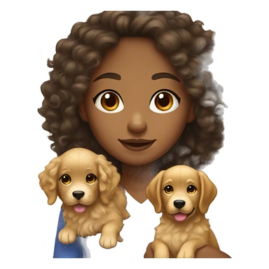 Mixed skin girl with  curly hair with a golden retriever puppy sticker