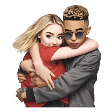 Sabrina Carpenter piggybacking Bad Bunny sticker