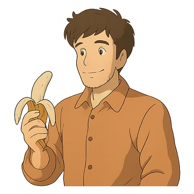 man with a banana in ghibli style sticker