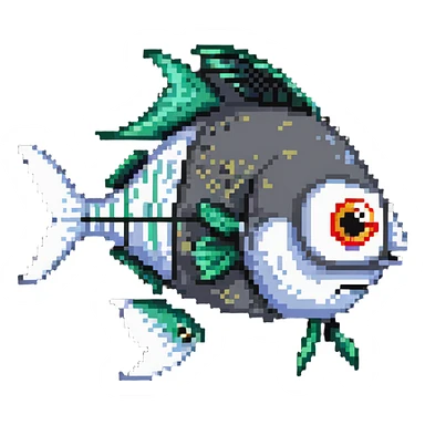 cartoon fish head with crossed-out X eyes and a bone sticking out, no body sticker