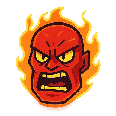 red, angry, plasma-like humanoid monster face, no horns, scary, glowing sticker