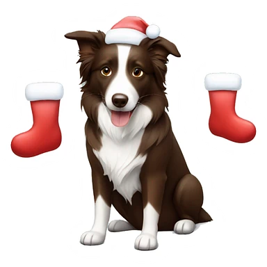 Brown border collie with Santa  sticker