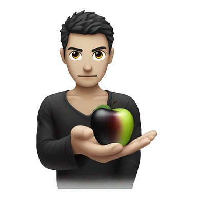 Evil skinny and pale Hand holding a black apple sticker