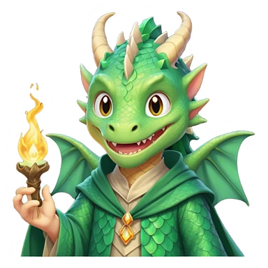 A dragon wearing wizard robes, casting a spell with a curious grin, portrait, bust up sticker