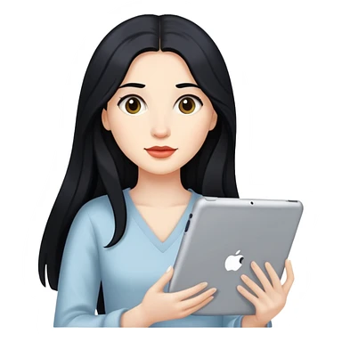 women with black long hair with her iPad sticker